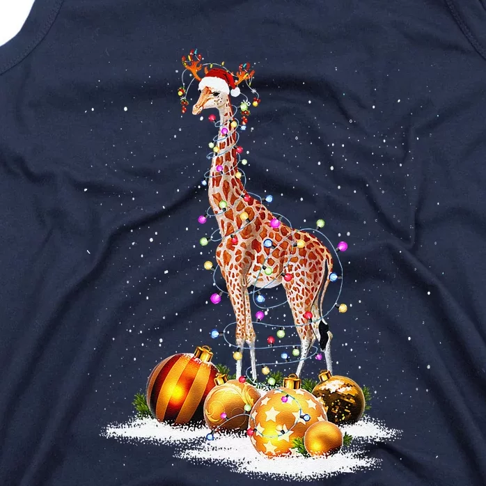 Cute Giraffe Lights Santa Hat Funny Xmas Tree Christmas Tank Top