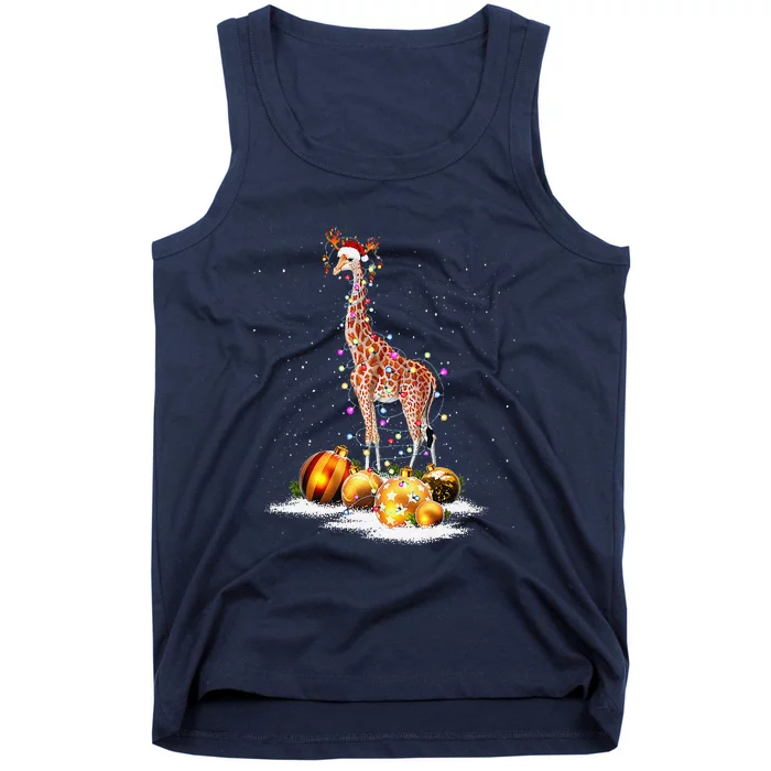 Cute Giraffe Lights Santa Hat Funny Xmas Tree Christmas Tank Top