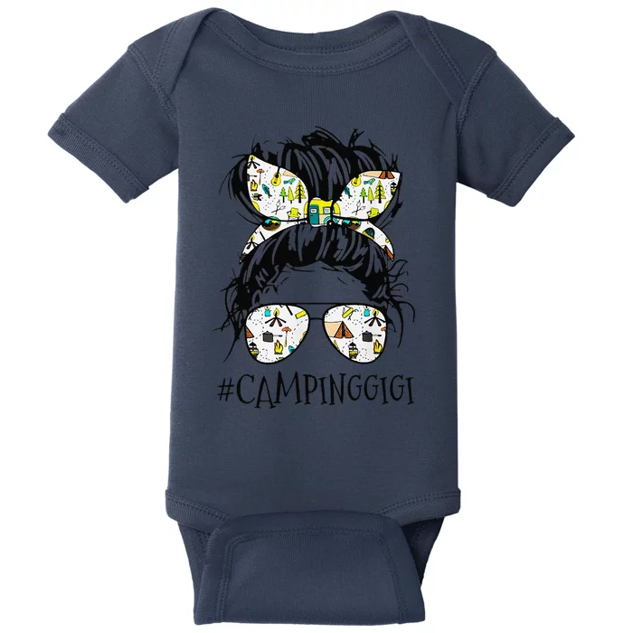 Camping Gigi Life Messy Bun Mother's Day Camping Lovers Baby Bodysuit