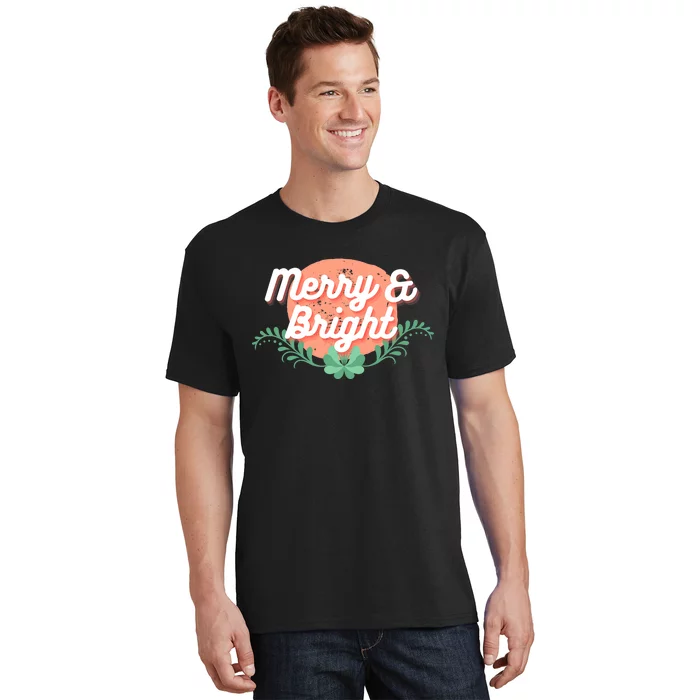 Christmas Graphic Merry And Bright Text Holiday T-Shirt