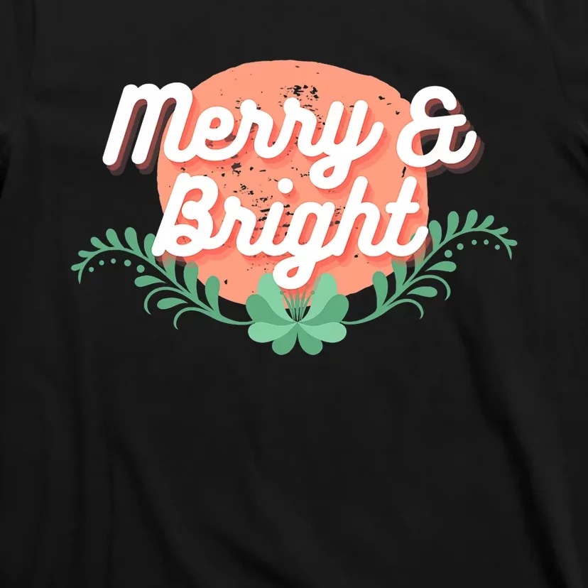 Christmas Graphic Merry And Bright Text Holiday T-Shirt