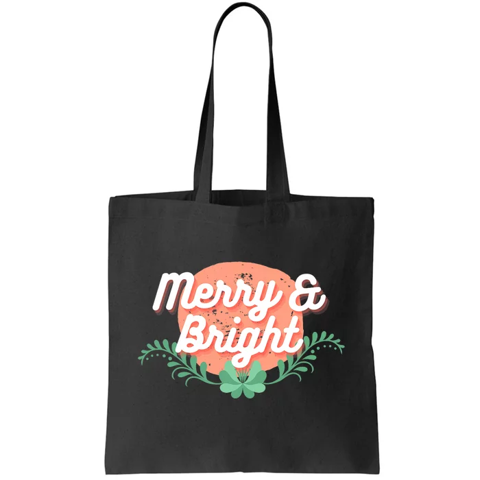 Christmas Graphic Merry And Bright Text Holiday Tote Bag