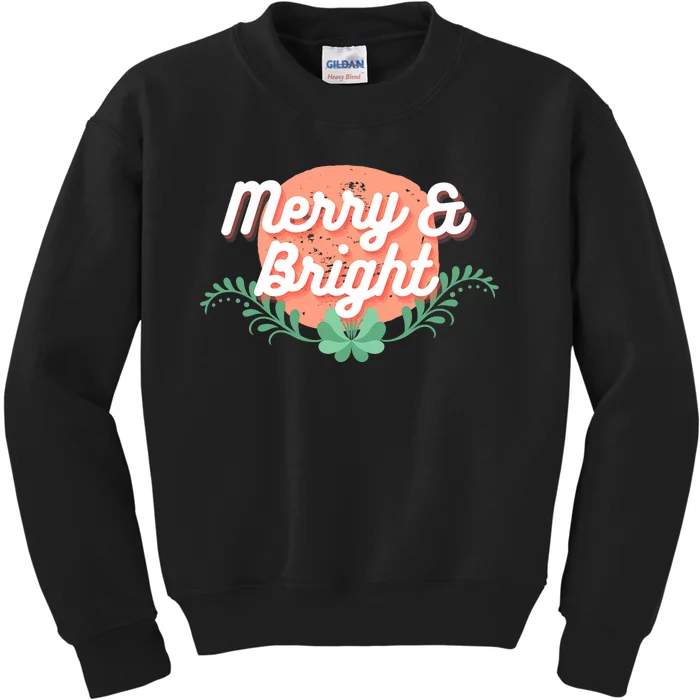 Christmas Graphic Merry And Bright Text Holiday Kids Sweatshirt