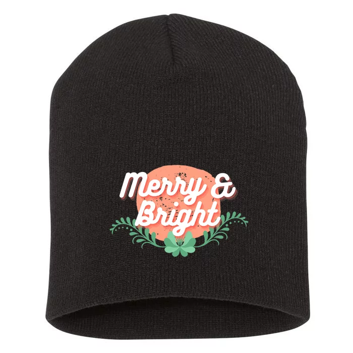 Christmas Graphic Merry And Bright Text Holiday Short Acrylic Beanie