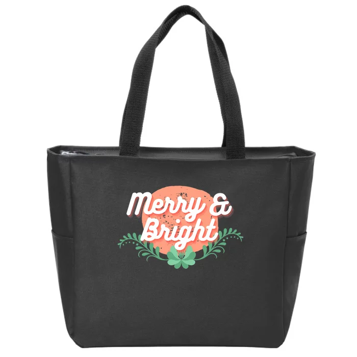 Christmas Graphic Merry And Bright Text Holiday Zip Tote Bag