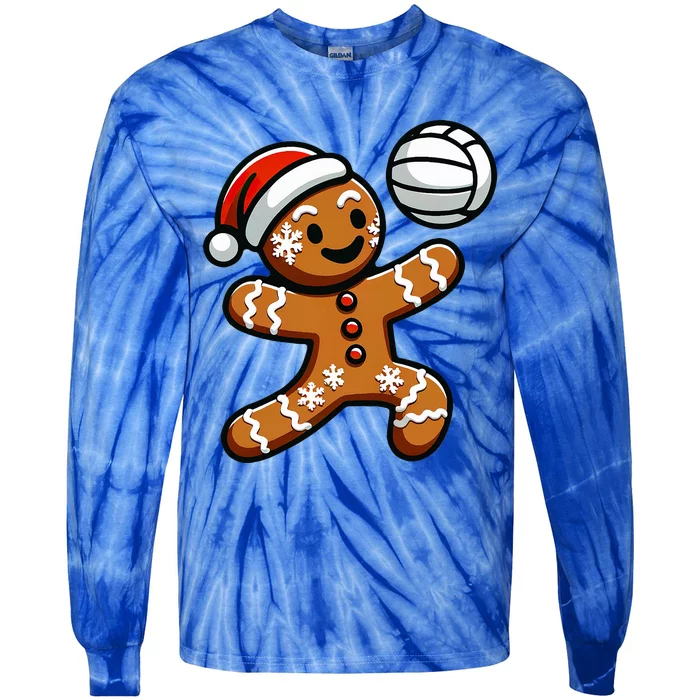 Cute Gingerbread Man Volleyball Christmas Tie-Dye Long Sleeve Shirt