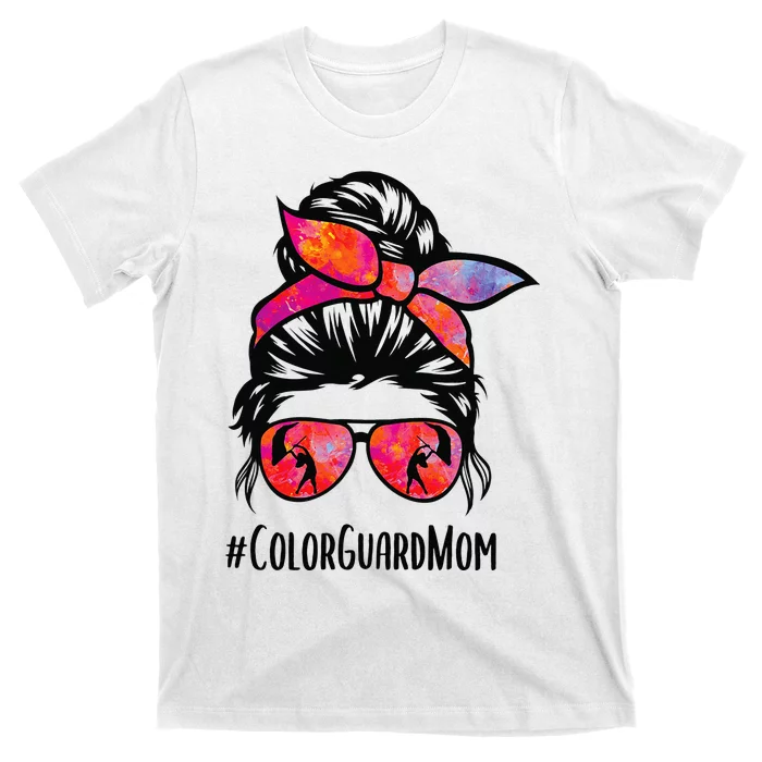 Color Guard Mom Messy Bun Marching Band School Mommy Mother T-Shirt