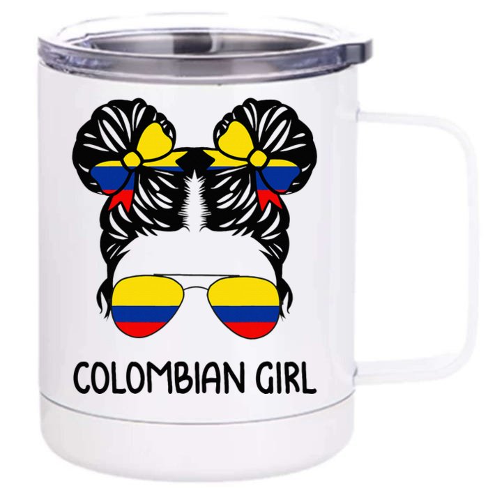 Colombian Girl Messy Hair Patriotic Colombia Pride Front & Back 12oz Stainless Steel Tumbler Cup