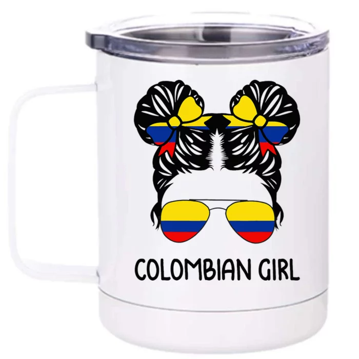 Colombian Girl Messy Hair Patriotic Colombia Pride Front & Back 12oz Stainless Steel Tumbler Cup