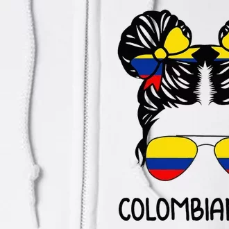 Colombian Girl Messy Hair Patriotic Colombia Pride Full Zip Hoodie