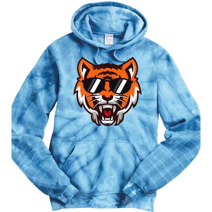 Cool Growling Mouth Open Bengal Tiger With Sunglasses Tie Dye Hoodie