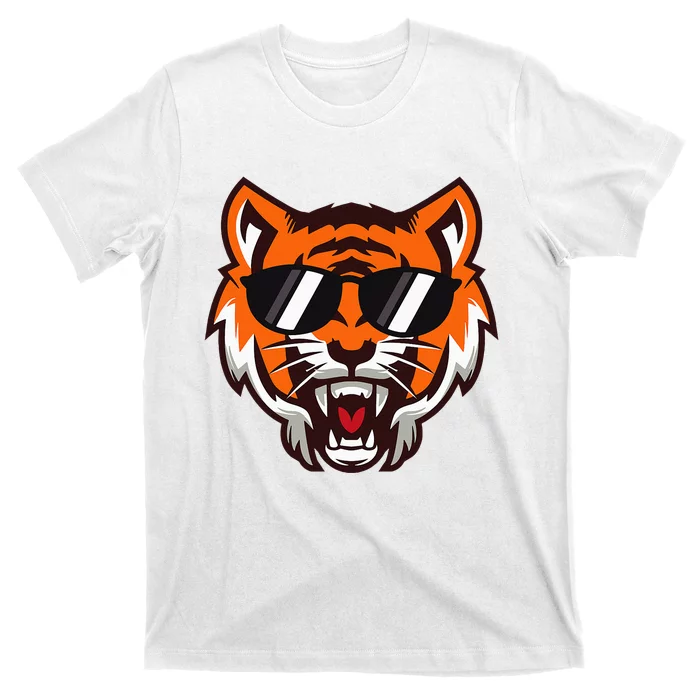 Cool Growling Mouth Open Bengal Tiger With Sunglasses T-Shirt