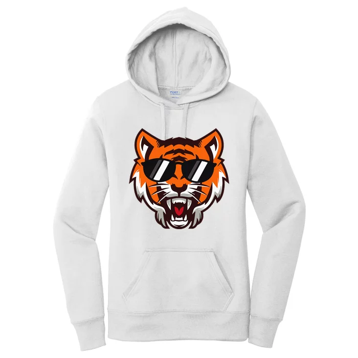 Cool Growling Mouth Open Bengal Tiger With Sunglasses Women's Pullover Hoodie