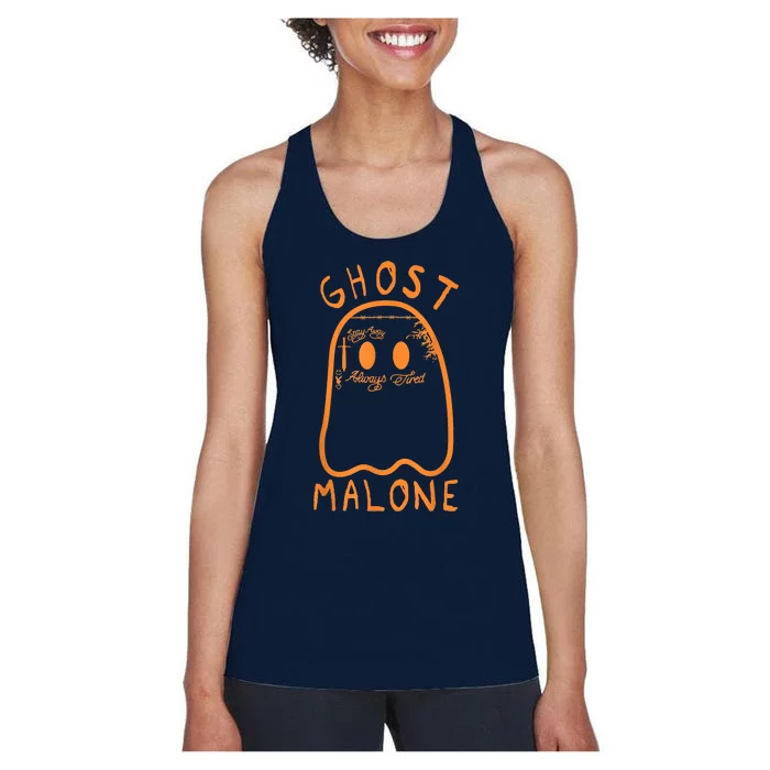 Cute Ghost Malone Fall Season Funny Halloween Spooky Season Women's Racerback Tank