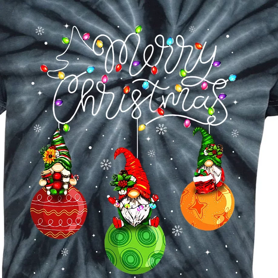 Cute Gnomes Merry Christmas Light Family Gnome Xmas Matching Kids Tie-Dye T-Shirt