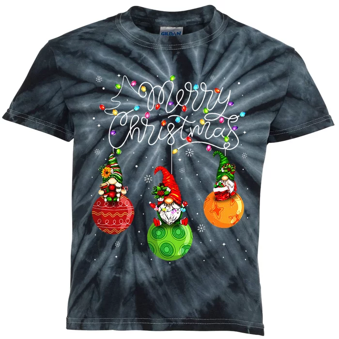 Cute Gnomes Merry Christmas Light Family Gnome Xmas Matching Kids Tie-Dye T-Shirt