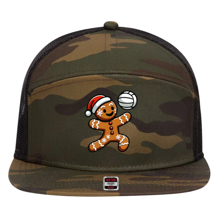 Cute Gingerbread Man Volleyball Christmas 7 Panel Mesh Trucker Snapback Hat