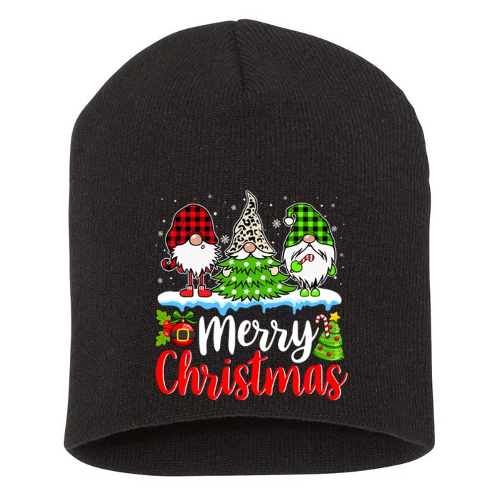 Cute Gnomes Merry Christmas Light Family Gnome Xmas Matching Short Acrylic Beanie