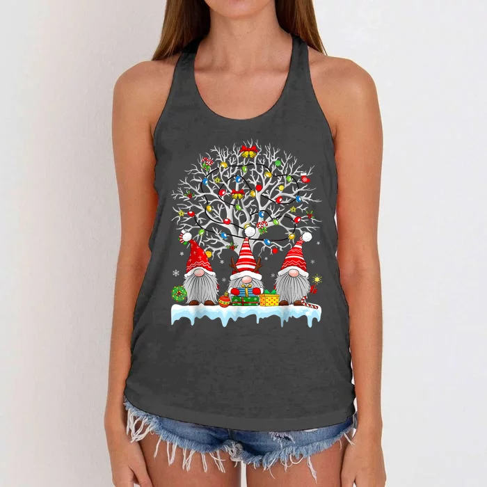 Cute Gnomes Merry Christmas Light Family Gnome Xmas Matching Women's Knotted Racerback Tank