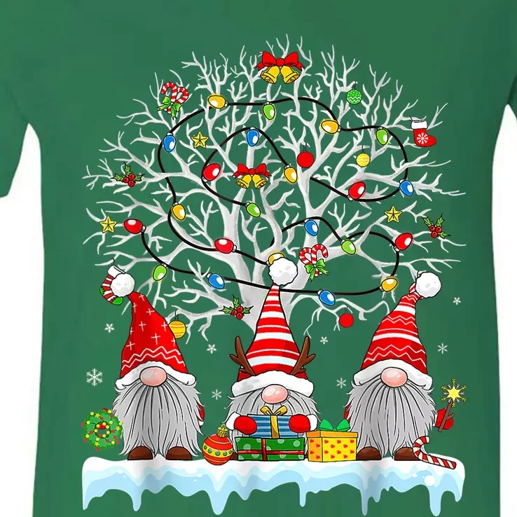 Cute Gnomes Merry Christmas Light Family Gnome Xmas Matching V-Neck T-Shirt