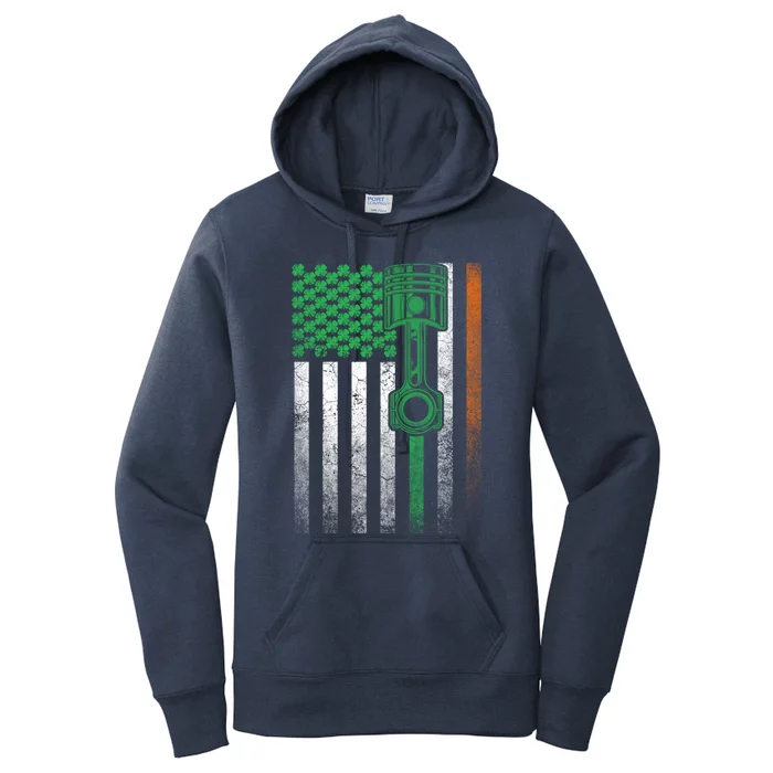 Car Guy Mechanic Gift St Patrick's Day Irish American Flag Cute Gift Women's Pullover Hoodie