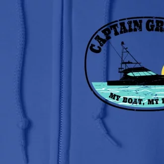 Captain Grandpa My Boat My Rules Yacht Boating Lover Retro Gift Full Zip Hoodie