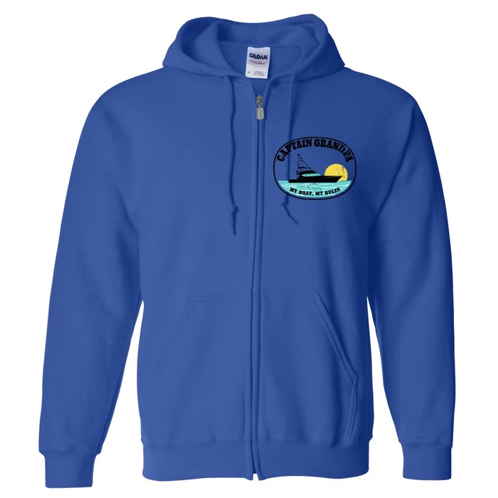 Captain Grandpa My Boat My Rules Yacht Boating Lover Retro Gift Full Zip Hoodie