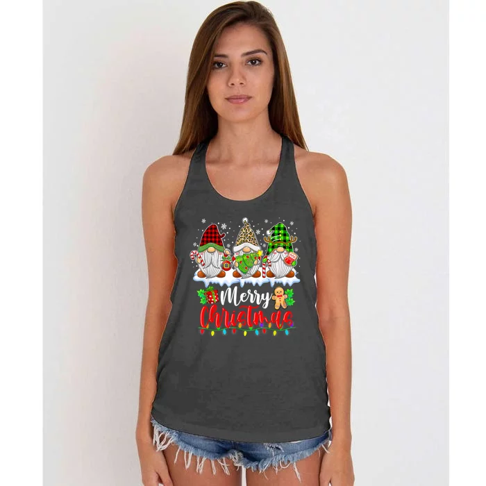 Cute Gnomes Merry Christmas Light Family Gnome Xmas Matching Women's Knotted Racerback Tank