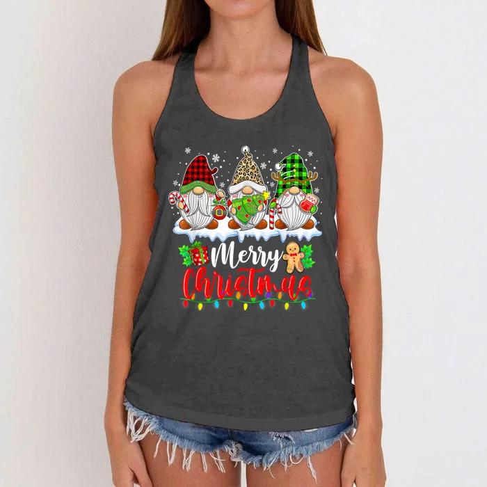 Cute Gnomes Merry Christmas Light Family Gnome Xmas Matching Women's Knotted Racerback Tank