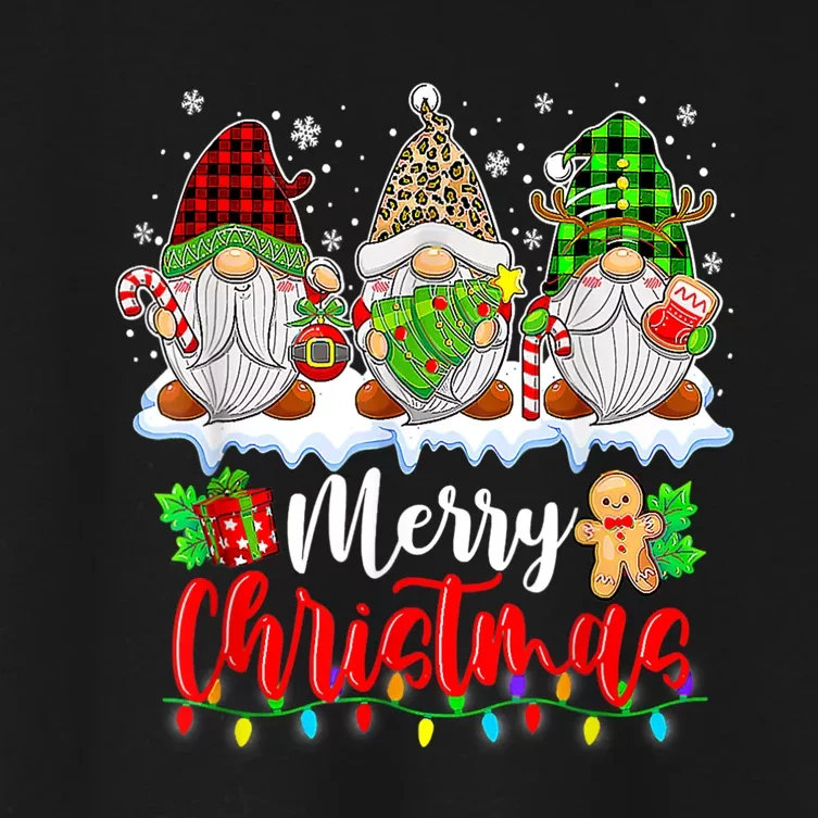 Cute Gnomes Merry Christmas Light Family Gnome Xmas Matching Women's Crop Top Tee