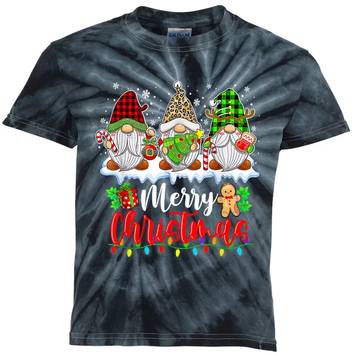 Cute Gnomes Merry Christmas Light Family Gnome Xmas Matching Kids Tie-Dye T-Shirt