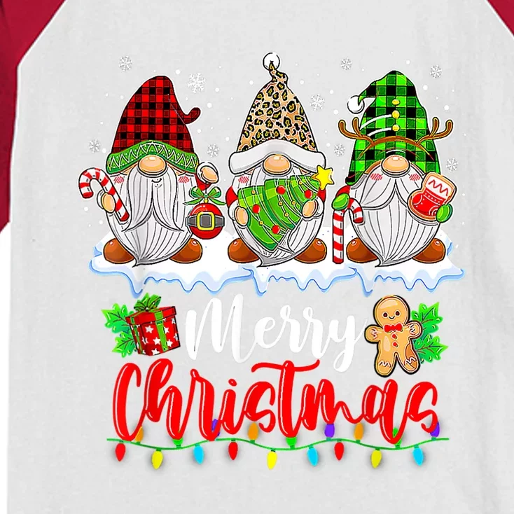 Cute Gnomes Merry Christmas Light Family Gnome Xmas Matching Kids Colorblock Raglan Jersey