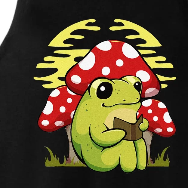 Cottagecore Goblincore Mushroom Frog Mycologist Book Reader Ladies Tri-Blend Wicking Tank