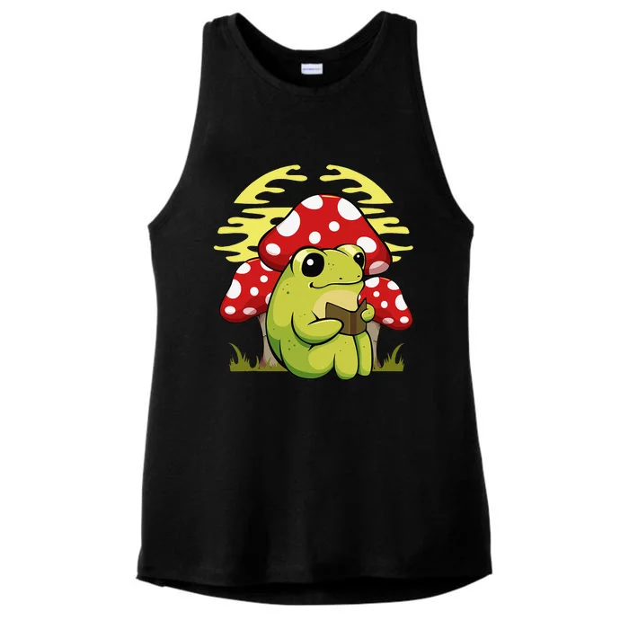 Cottagecore Goblincore Mushroom Frog Mycologist Book Reader Ladies Tri-Blend Wicking Tank