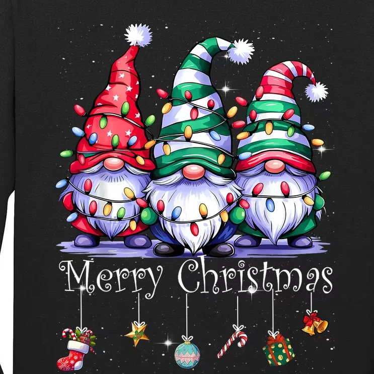 Cute Gnomes Merry Christmas Light Family Gnome Xmas Matching Tall Long Sleeve T-Shirt