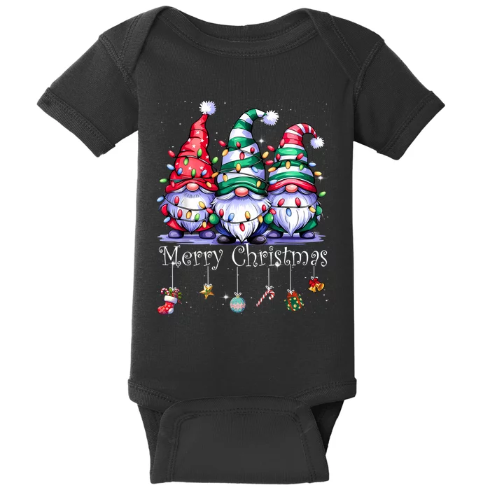 Cute Gnomes Merry Christmas Light Family Gnome Xmas Matching Baby Bodysuit