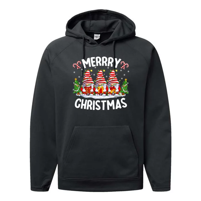 Cute Gnomes Merry Christmas Light Family Gnome Xmas Matching Performance Fleece Hoodie