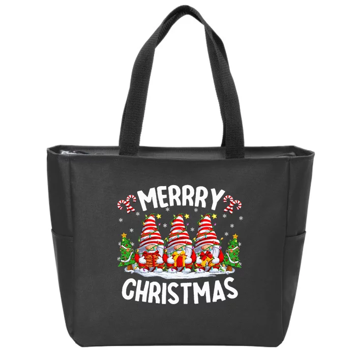 Cute Gnomes Merry Christmas Light Family Gnome Xmas Matching Zip Tote Bag