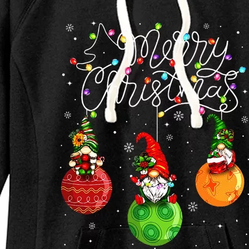 Cute Gnomes Merry Christmas Light Family Gnome Women's Fleece Hoodie