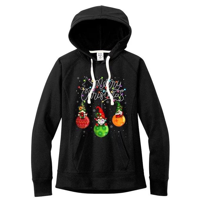 Cute Gnomes Merry Christmas Light Family Gnome Women's Fleece Hoodie