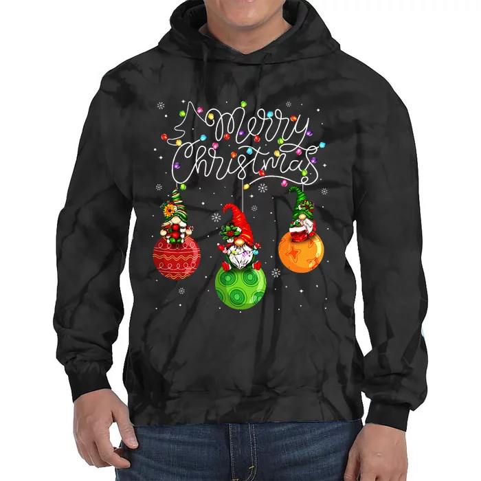 Cute Gnomes Merry Christmas Light Family Gnome Tie Dye Hoodie