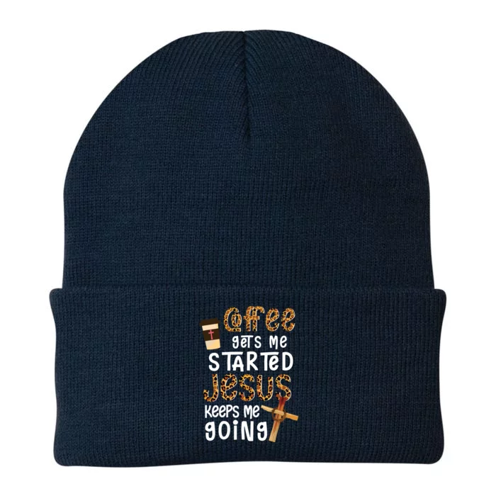 Coffee Gets Me Started Jesus Keeps Me Going Leopard Gift Knit Cap Winter Beanie