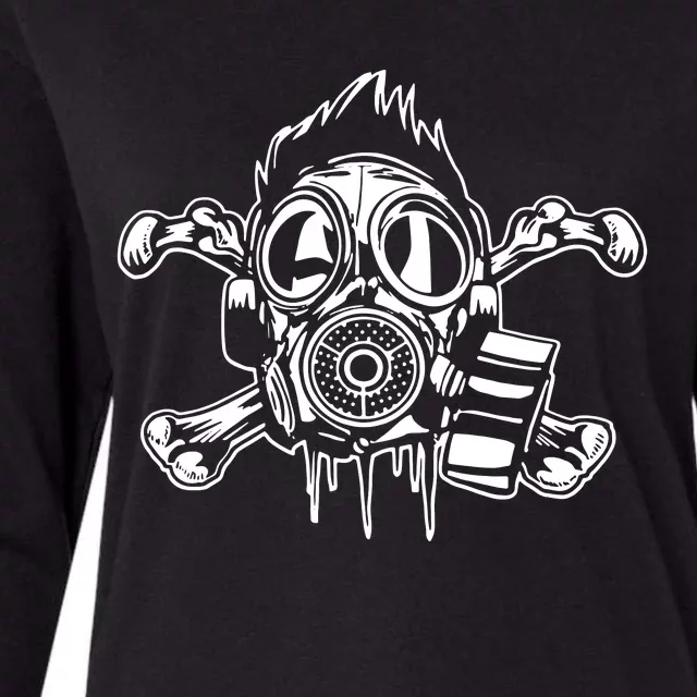 Crossbones Gas Mask Guy Womens Cotton Relaxed Long Sleeve T-Shirt