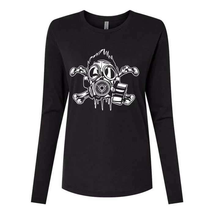 Crossbones Gas Mask Guy Womens Cotton Relaxed Long Sleeve T-Shirt