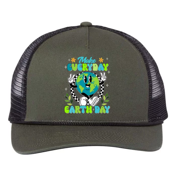 Cute Groovy Make Everyday Earth Day Classroom Teachers Retro Rope Trucker Hat Cap