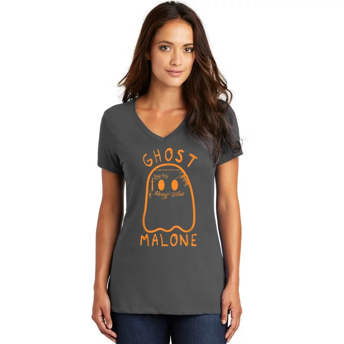 Cute Ghost Malone Fall Season Funny Halloween Spooky Season Women's V-Neck T-Shirt