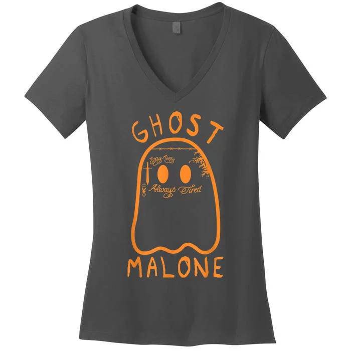 Cute Ghost Malone Fall Season Funny Halloween Spooky Season Women's V-Neck T-Shirt