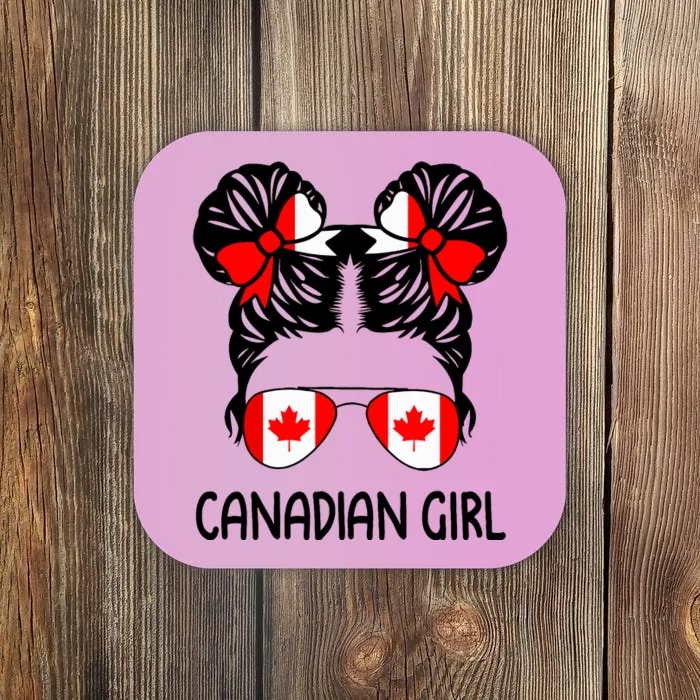 Canadian Girl Messy Hair Canada Pride Patriotic Coaster