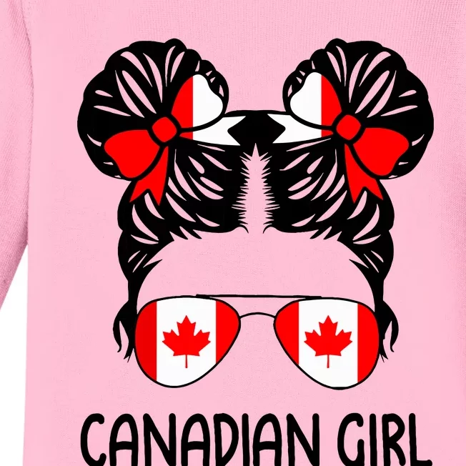 Canadian Girl Messy Hair Canada Pride Patriotic Baby Long Sleeve Bodysuit