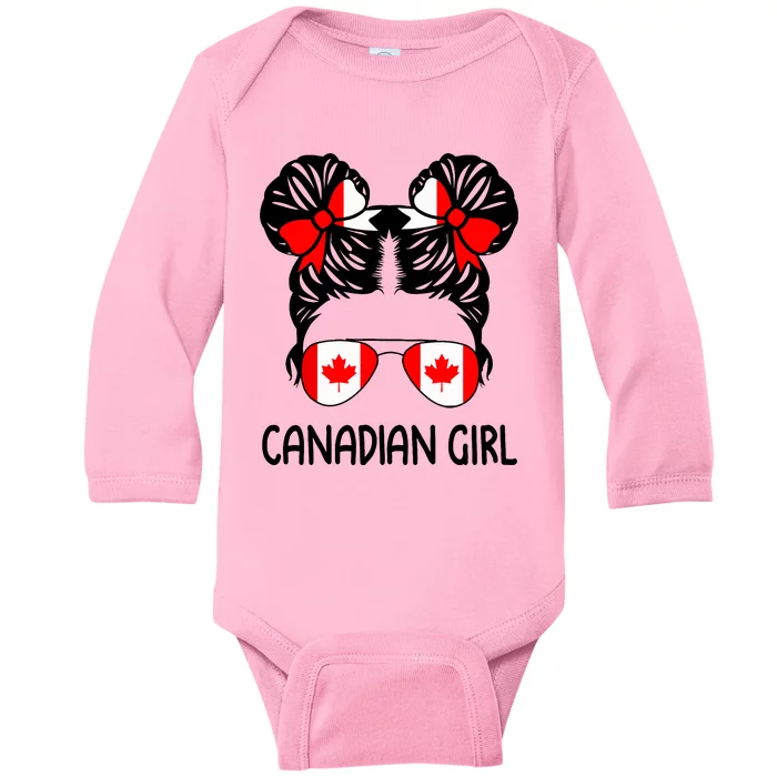 Canadian Girl Messy Hair Canada Pride Patriotic Baby Long Sleeve Bodysuit